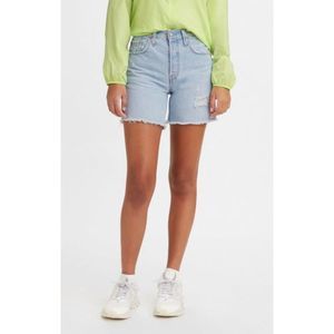 LEVIS PREMIUM Womens Blue Denim Distressed Frayed Button Fly Cut-offs Shorts 28